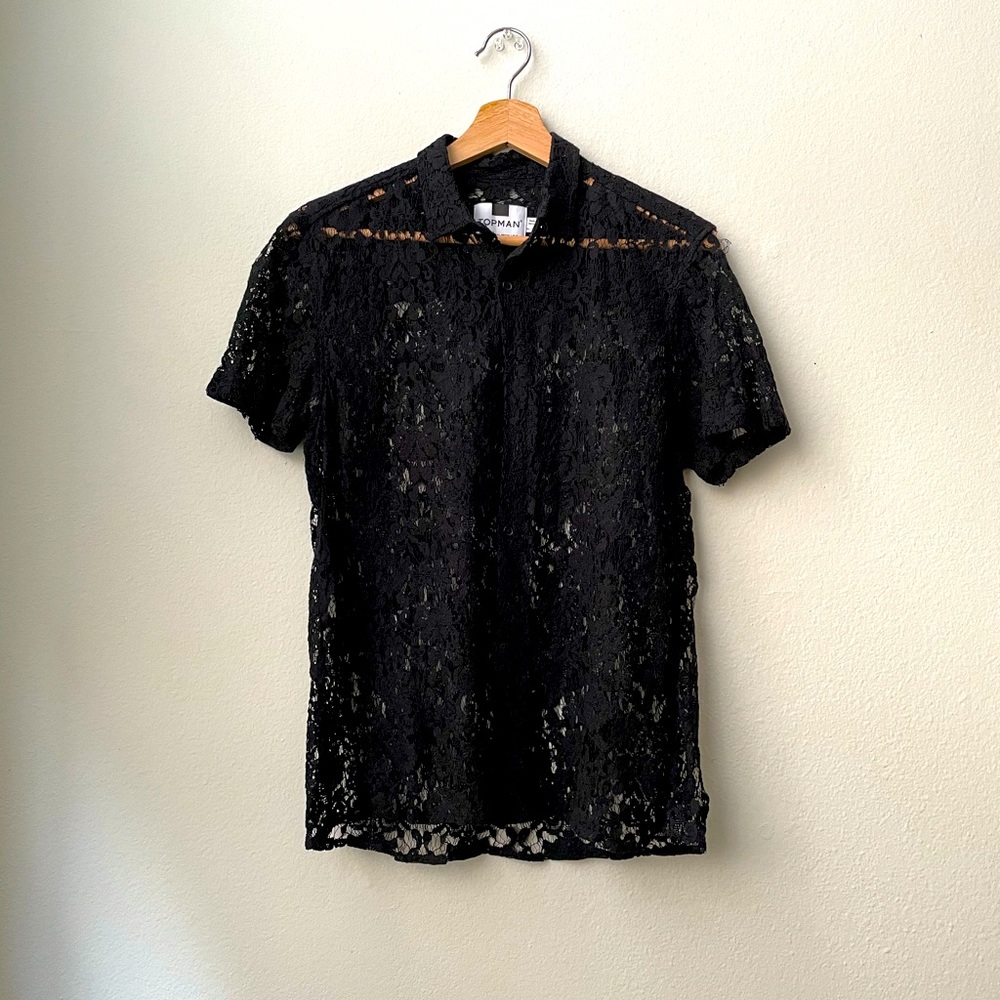 Black Lace Button Down Dress Shirt - Picture 1 of 2